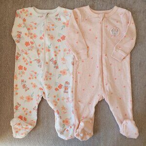 Disney Minnie Mouse Cotton Sleepers Size 3-6 Months Set of 2 Baby Girl Pajamas